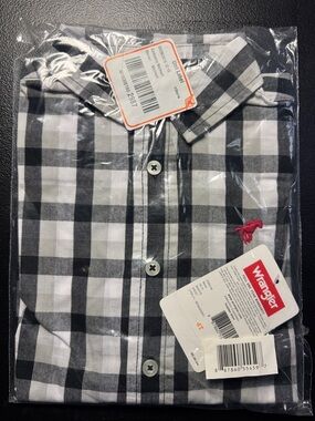 Wrangler Black & White Checked Button-Down Shirt with Red Logo